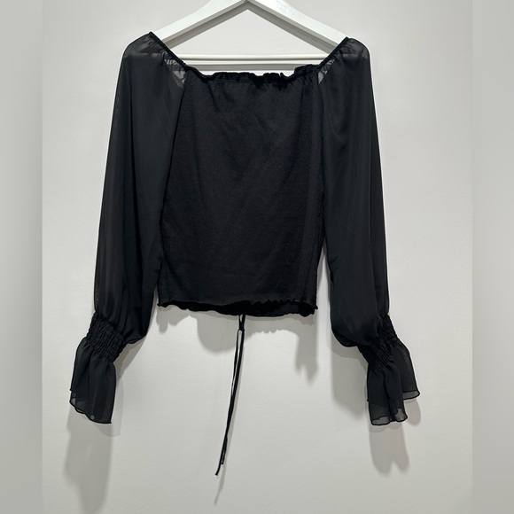 NEW Shinestar black ruched front blouse size L NWOT - Picture 2 of 4